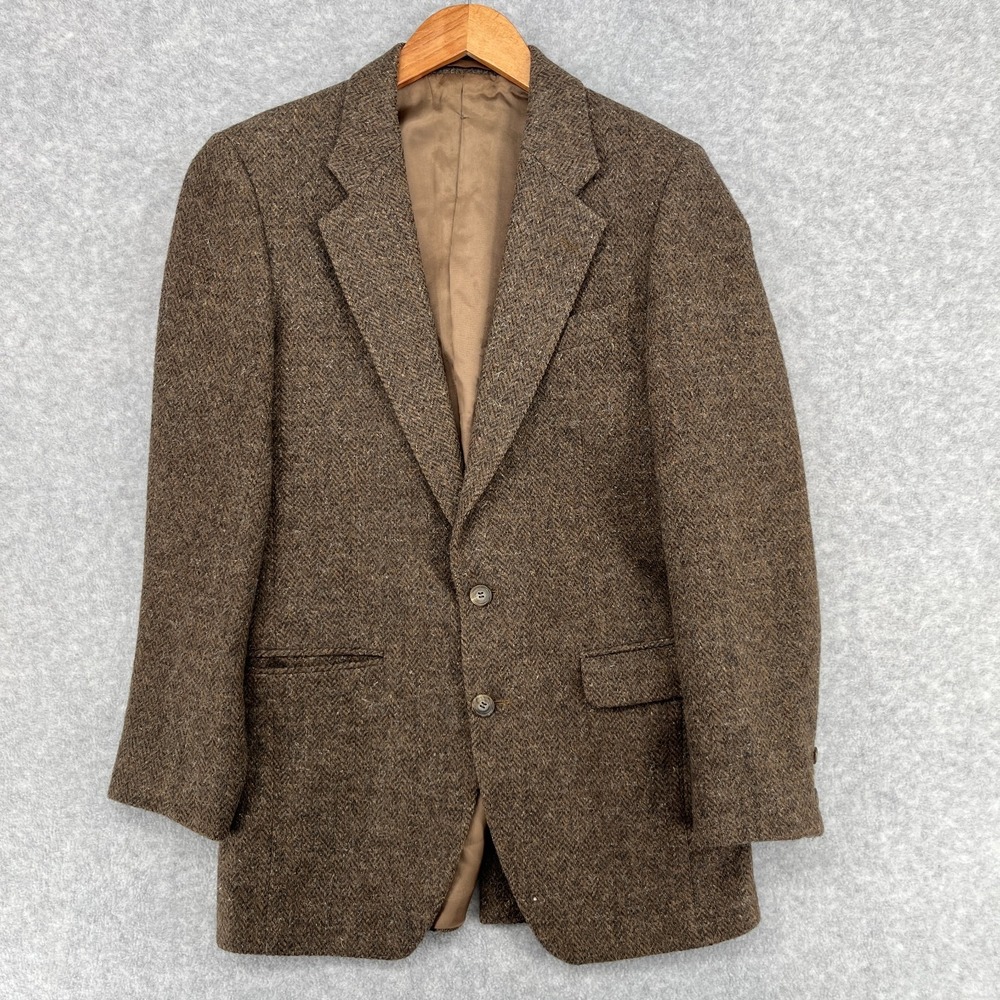 Vintage Calvin Klein Brown Wool Herringbone Tweed Blazer Jacket Neiman Marcus 36